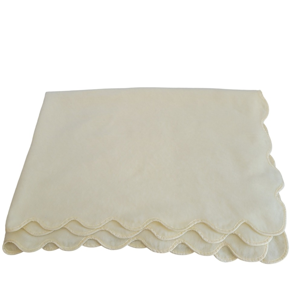 Vintage Quiltex Baby Blanket Yellow Fuzzy Scalloped Satin Trim Soft‎